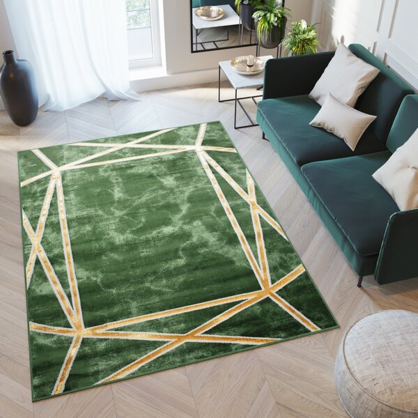 Covor modern verde cu model auriu Lăţime: 80 cm | Lungime: 150 cm