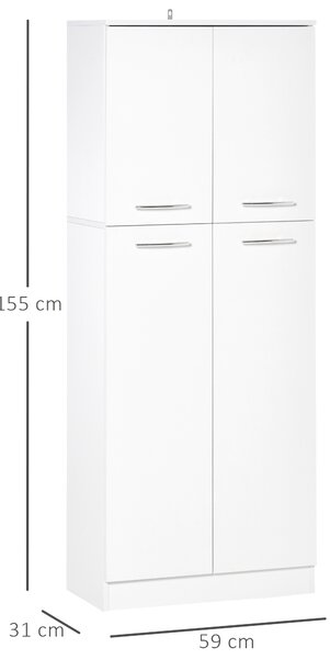 HOMCOM Dulap Compact cu Rafturi Ajustabile, 2 Compartimente, Design Modern, 59x31x155 cm, Alb | Aosom Romania