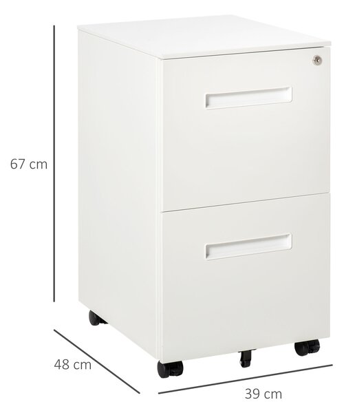 Vinsetto Dulap Sertare Birou Mobil, Organizator Documente cu Blocare, Oțel, 39x48x67cm, Alb | Aosom Romania