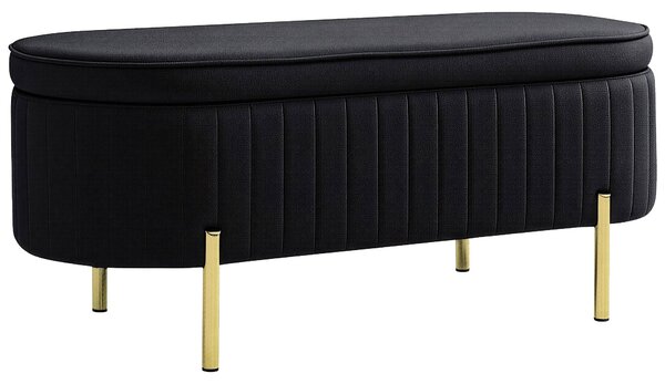 HOMCOM Bancă de Depozitare Ovală 72L cu Capac Rabatabil, din Catifea și Lemn, 108 x 44 x 43,5 cm, Negru | Aosom Romania