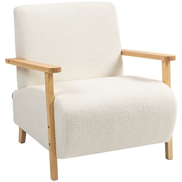 HOMCOM Fotoliu de Living din Material Sherpa și Lemn Stil Nordic, Crem | Aosom Romania