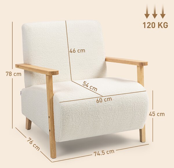 HOMCOM Fotoliu de Living din Material Sherpa și Lemn Stil Nordic, Crem | Aosom Romania