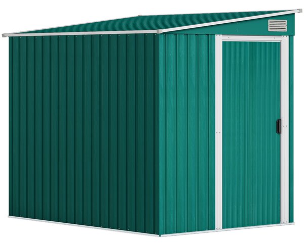Outsunny Magazie Grădină din Oțel, Ușă Glisantă, pentru Căsuță de Unelte, Căsuță de Grădină, 154x206.5x160/181 cm, Albă | Aosom Romania