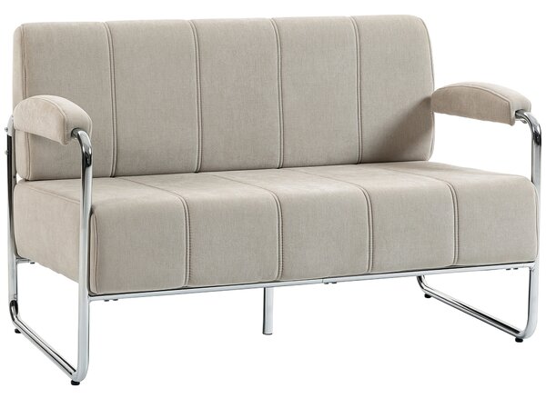 HOMCOM Canapea cu 2 Locuri Tapițată în Chenille cu Cusături Duble, Canapea Modernă cu Brațe și Picioare din Oțel, pentru Living, Birou și Dormitor, 120x73x76 cm, Bej | Aosom Romania
