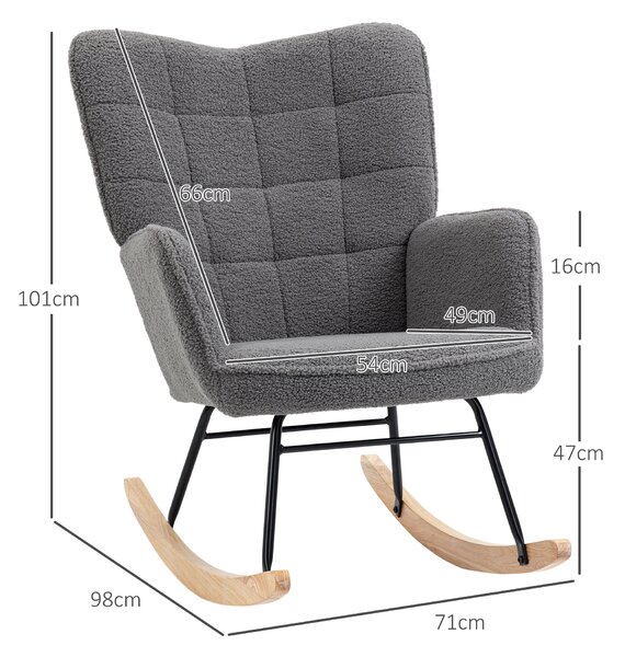 HOMCOM Fotoliu Balansoar Relaxant cu Brațe, Structură din Oțel și Picioare din Lemn de Fag, 71x98x101 cm, Gri Închis | Aosom Romania