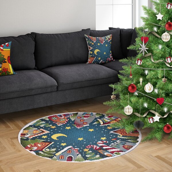 Model Magia de Craciun, Covor Rotund 11503, Dimensiunea 67x67 cm, Multicolor Albastru, Rotund, 67x67