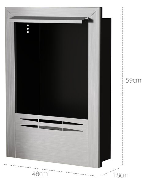 HOMCOM Șemineu pe Bioetanol de Perete cu Arzător 0,9L pentru Durată 3,3 Ore și Acoperire 20m², 48x18x59 cm, Argintiu | Aosom Romania