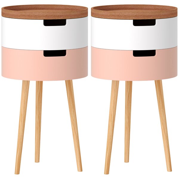 HOMCOM Set de 2 Mese Totunde de Cafea cu 3 Niveluri, 2 Spații de Depozitare și Tavă Detașabilă, Φ35x65,5 cm, Multicolor | Aosom Romania