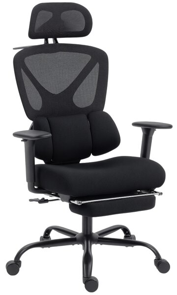 HOMCOM Scaun de birou ergonomic, cu suport lombar dinamic și suport pentru picioare, 73x75x120-128 cm, negru | Aosom Romania