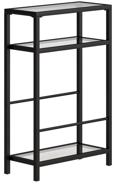 HOMCOM Măsuță de Cafea cu 3 Rafturi din Sticlă și Oțel 40x18x62 cm Negru | Aosom Romania