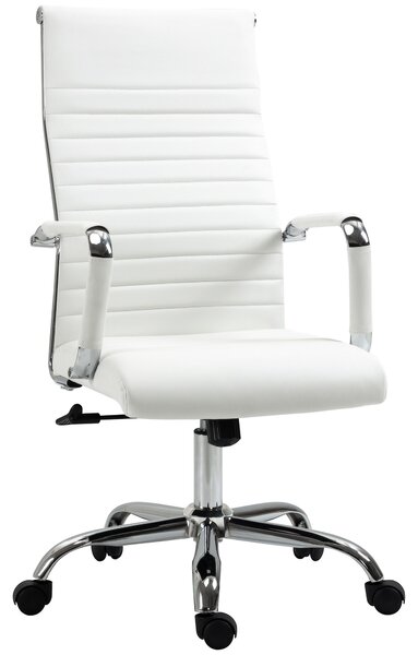 Vinsetto Scaun de birou ergonomic din piele ecologică, cu rotire și balans, 54x62x104-114 cm, alb | Aosom Romania