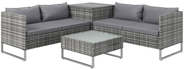Outsunny Set de Gradina 4 Bucati cu 2 Canapele 2 Locuri, Masuta de Cafea si Masuta Inalta cu Lada, Set Masute si Scaune de Gradina