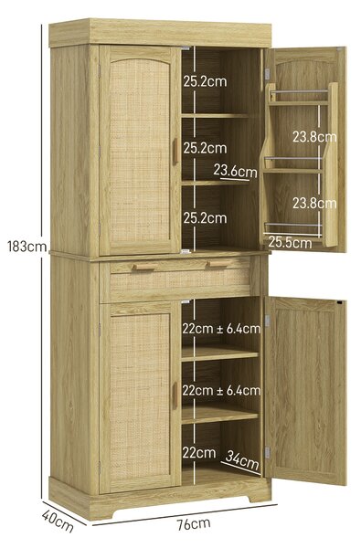HOMCOM Dulap Bucătărie 76×40×183 cm cu 2 Uși și Sertar, Rafturi Condimente, Stejar | Aosom Romania