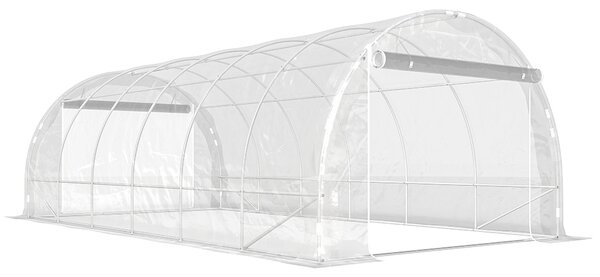 Outsunny Seră de Grădină Tip Tunel 3x6x2 m cu 2 Uși Rulabile, Cadru din Oțel și Acoperire din PE, pentru Legume, Fructe, Flori, Anti-UV, Transparentă | Aosom Romania