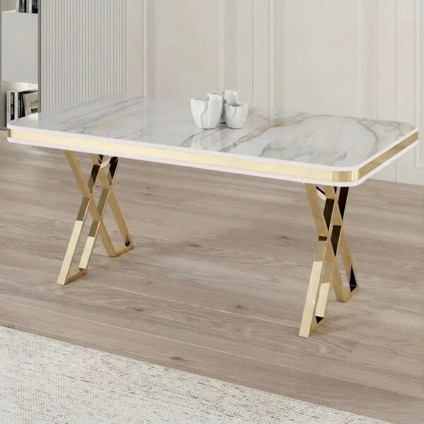 Set masa si 6 scaune colare masa alb calcutta marmorat scaune tapitat gri