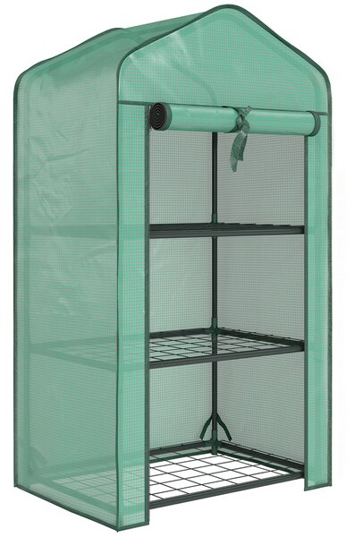 Outsunny Mini seră de grădină cu husă din PE, 3 rafturi și ușă rulabilă, 59x39x127 cm, verde | Aosom Romania