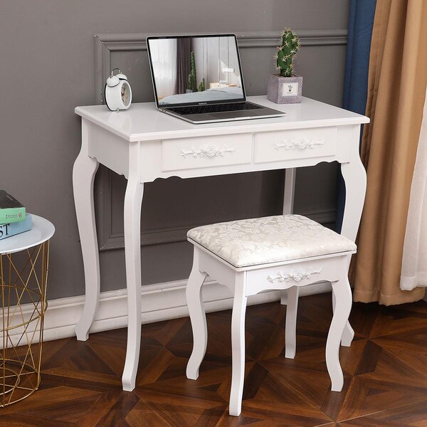 Masa de machiaj vintage cu oglinda ovala si taburet – Model Elegance White