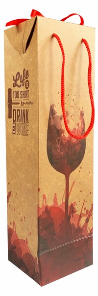 SET 10 Boxbag pungi cadou kraft model pahare pentru 1 sticla vin (35x10x9 cm)