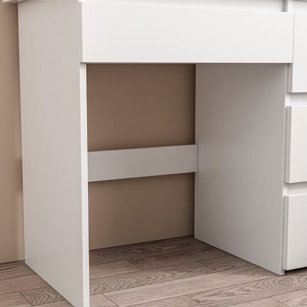 Masă de toaletă albă cu sertare și oglindă – 94×43×140 cm – set machiaj elegant