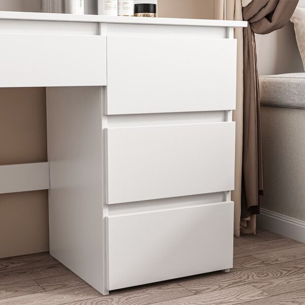 Masă de toaletă albă cu sertare și oglindă – 94×43×140 cm – set machiaj elegant