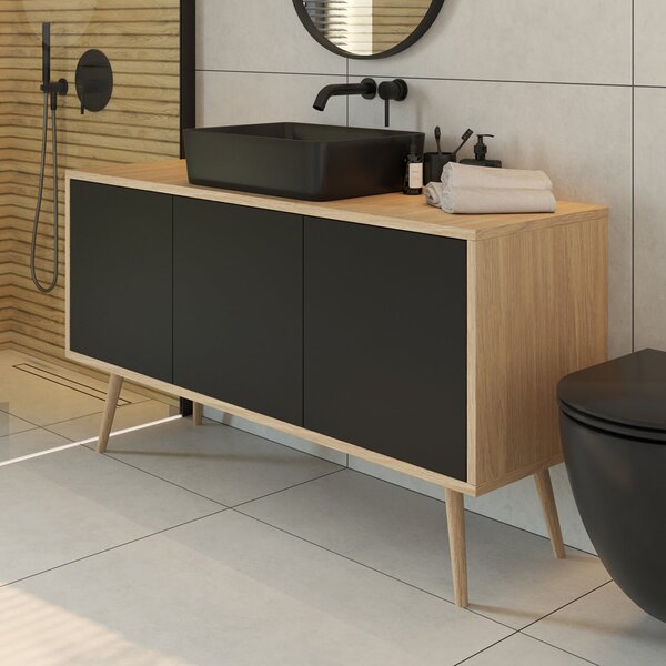 Oltens Hedvig dulap 140x45x49.7 cm sub chiuveta pe perete negru-stejar 60205360