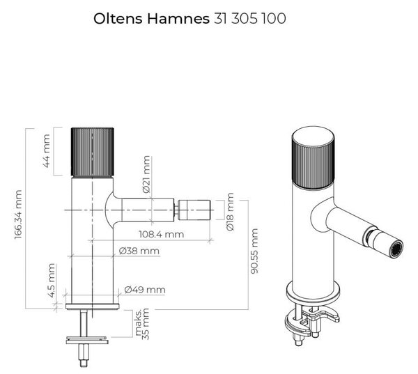 Oltens Hamnes baterie bideu stativ negru mat 31305300