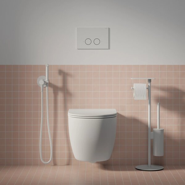 Set vas WC suspendat, Omnires Ottawa Silent Power, cu capac quick release si soft close alb lucios