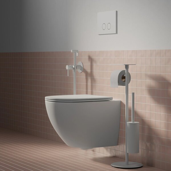 Set vas WC suspendat, Omnires Ottawa Silent Power, cu capac quick release si soft close alb lucios