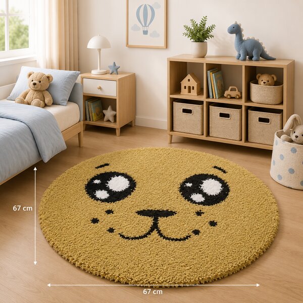Covor Rotund,Model Smile 12090 5249, Camera Copilului, Dimensiunea 67x67 cm, Mustar Rotund, 67x67