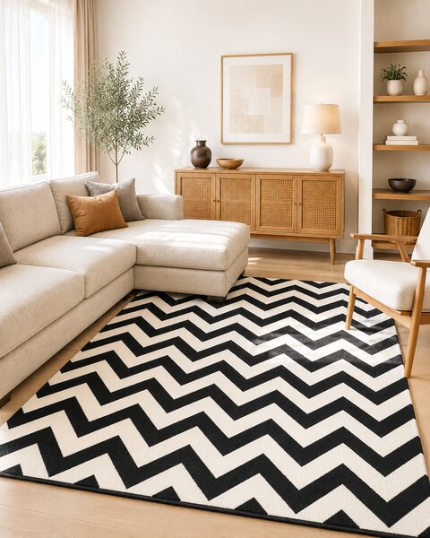 Covor Sufragerie, Model BlackWhite 18001, Alb Negru 120x170