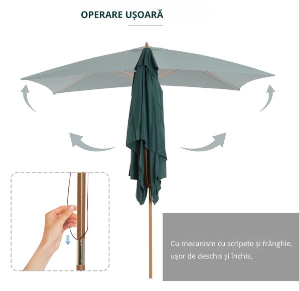Outsunny Umbrelă din Lemn pentru Grădină, Verde, 2X3M, Design Elegant, Rezistentă la Intemperii | Aosom Romania