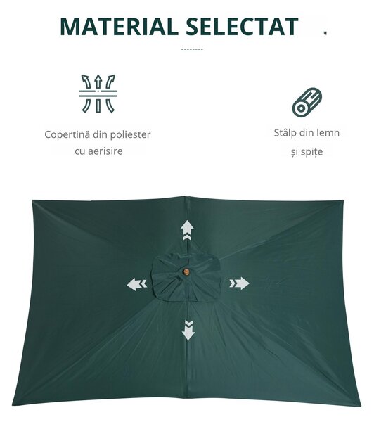 Outsunny Umbrelă din Lemn pentru Grădină, Verde, 2X3M, Design Elegant, Rezistentă la Intemperii | Aosom Romania