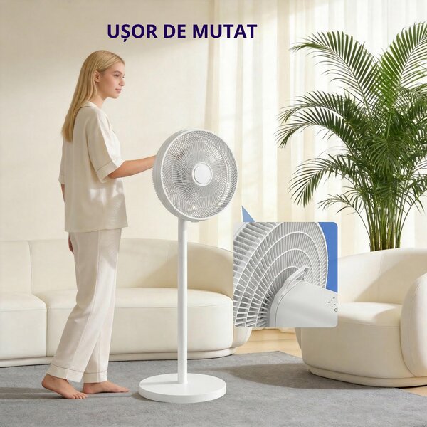 HOMCOM Ventilator de Podea cu Telecomandă, Reglabil pe Înălțime, 4 Viteze, Oscilație 80°, Timer 10 Ore, Alb, Ø40x90.5-118.5Î cm | Aosom Romania