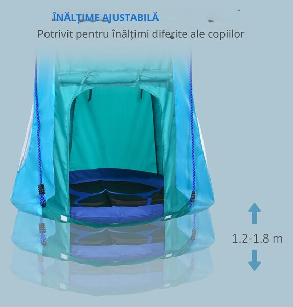 Leagan pentru gradina pentru copii 3–8 ani, Ø100cm, franghii reglabile, albastru | Aosom Romania