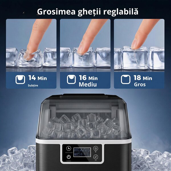 HOMCOM Mașină de Gheață cu 24 de Cuburi de Dimensiune Reglabilă, Rezervor și Sistem de Autocurățare, 25.2x36x37.1 cm, Negru | Aosom Romania