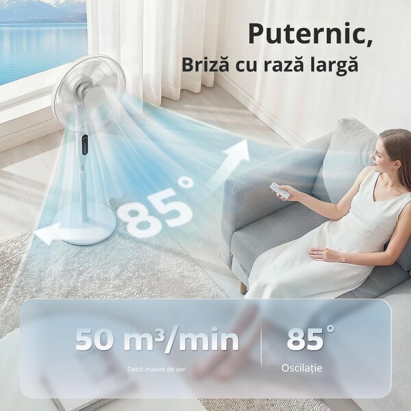 HOMCOM Ventilator de Podea cu Telecomandă, Ventilator Vertical, Alb | Aosom Romania