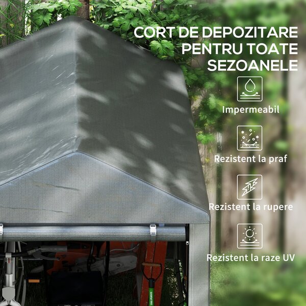 Outsunny Magazie pentru Scule cu Protecție UV și Intrare cu Fermoar, Cort de Garaj, 120x179x165 cm, Gri Închis | Aosom Romania