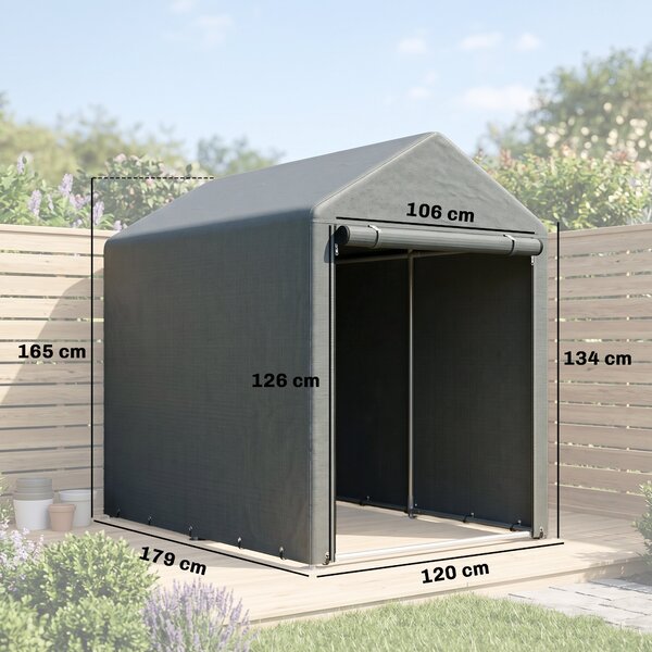 Outsunny Magazie pentru Scule cu Protecție UV și Intrare cu Fermoar, Cort de Garaj, 120x179x165 cm, Gri Închis | Aosom Romania