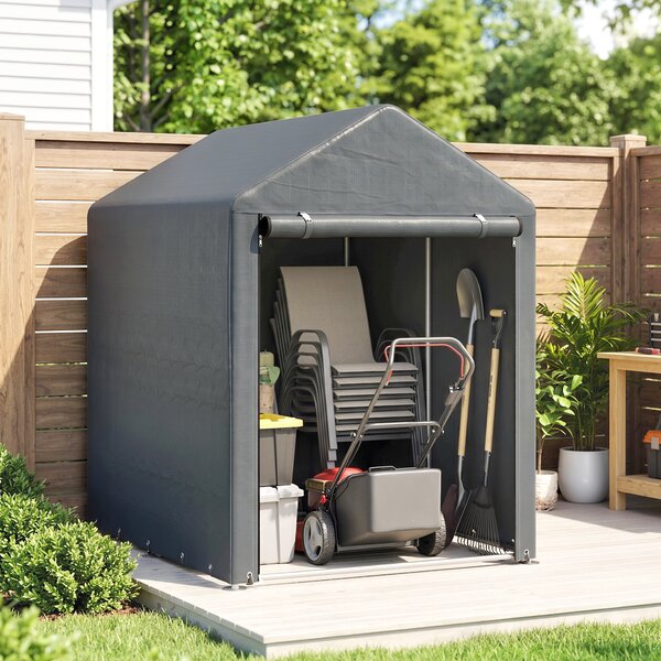 Outsunny Magazie pentru Scule cu Protecție UV și Intrare cu Fermoar, Cort de Garaj, 120x179x165 cm, Gri Închis | Aosom Romania