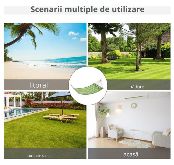 Outsunny Hamac de Grădina pentru Relaxare, 1-2 Persoane, din Bumbac și Poliester, cu Pernă Detașabilă, 400x140 cm | Aosom Romania