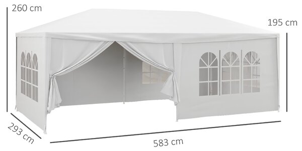 Outsunny Cort pentru Petreceri 6x3m cu Pereti Laterali Detasabili, Foisor de Gradina cu Usi si Ferestre, Alb