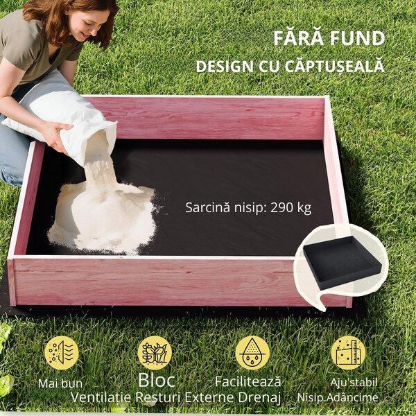 AIYAPLAY Ladă de Nisip pentru Copii 3-6 Ani cu Acoperiș cu Flamingo, Scaune Pliabile, Capac și Husă Incluse, Ladă de Joacă din Lemn de Brad, 134,5x127,5x130 cm, Roz | Aosom Romania