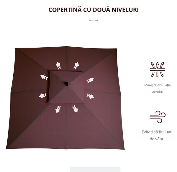 Umbrela de Gradina 3x3 Metri Outsunny, 8 Lamele Acoperire cu 2 Niveluri | Aosom Romania
