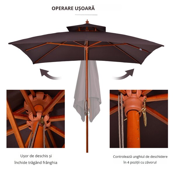 Umbrela de Gradina 3x3 Metri Outsunny, 8 Lamele Acoperire cu 2 Niveluri | Aosom Romania