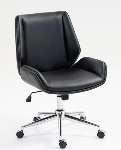 Scaun directorial, inaltime reglabila, brate fixe, piele ecologica, baza metalica, Negru