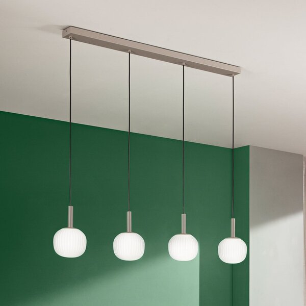 Luce Ambiente Design Lampă suspendată Eris, lungime 114 cm, maro/alb, metal/sticlă, cu 4 becuri, reglabil, Maro / Rugină, Camera de zi / sufragerie, Aluminiu, Modern
