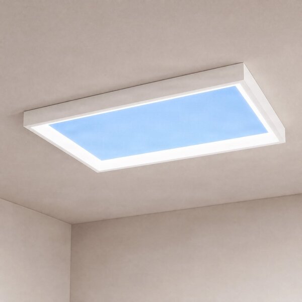 Lucande Plafonieră Sky cu efect de lumină naturală, 90x60, reglabil, Albastru, Camera de zi / sufragerie, Plastic, Modern