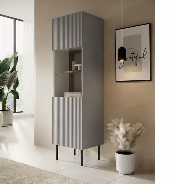 Vitrina ASENSIO, gri mat, PAL/metal, 50x42x180 cm