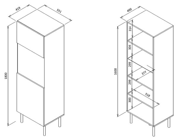 Vitrina ASENSIO, gri mat, PAL/metal, 50x42x180 cm