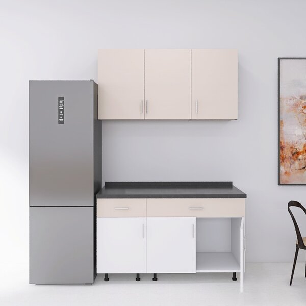 Set Bucatarie 120 cm, Culoarea CASMIR - ALB , Pal 18mm, Blat Termorezistent